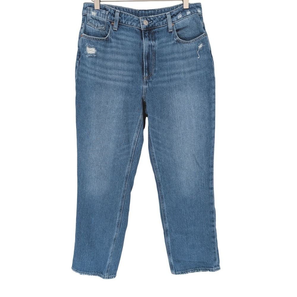 Paige Noella Straight Leg Jeans Womens 30 Blue Distressed High Rise Minimalist